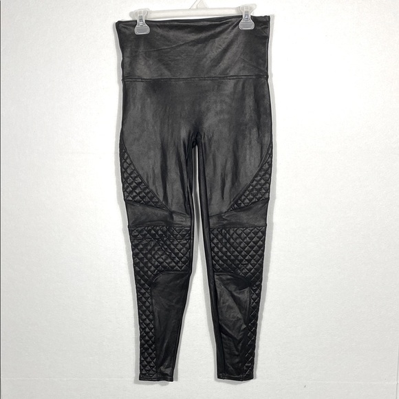 SPANX FAUX LEATHER VERY BLACK MOTO LEGGINGS size XL - Picture 2 of 13